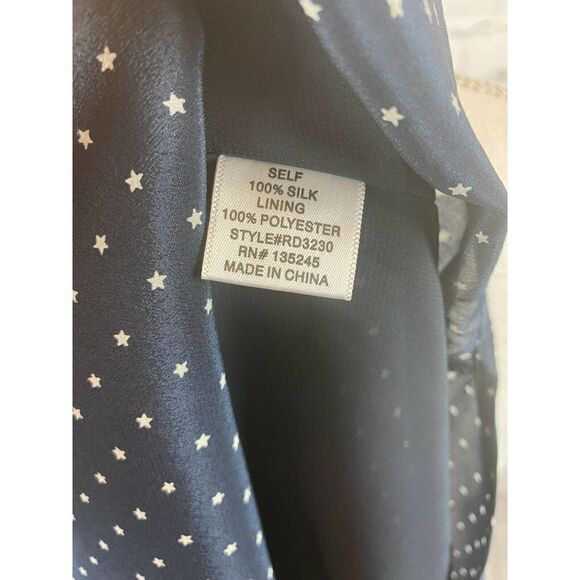 RIELEY NWT blue white stars polka dot silk top tunic mini dress sleeveless M - Picture 8 of 9